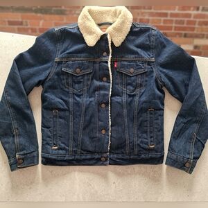Levi's Like New Original Sherpa Denim Trucker Jacket In Blue
